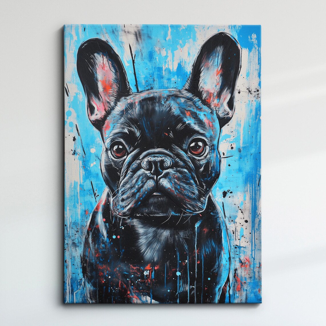 Black French Bulldog Blue Graffiti Pop Street Art Dog Poster
