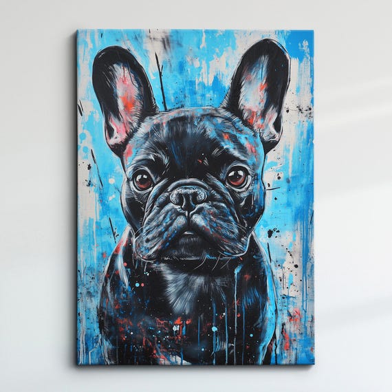 French Bulldog Cute Dog Pet Abstract Modern Painting Wall Art Oil Framed Canvas Poster Print Home Kitchen Office Room Decor Gift