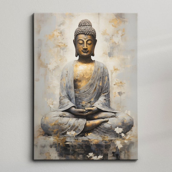 Buddha Art In Gold Style Oil Painting Buddhism Asia Spiritual Wall Framed Canvas Poster Print Homeoffice Room Decor Religious Gifts