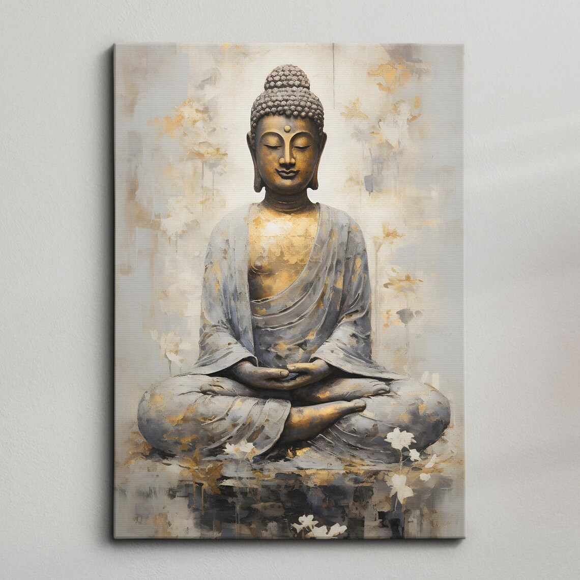 Golden Buddha Meditating Spiritual Oil Painting Religious Poster