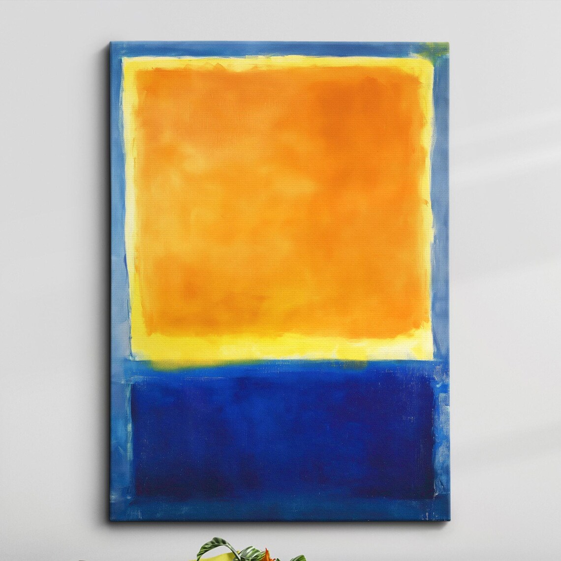 Tangerine Square Over Deep Blue Abstract Color Field Painting Poster