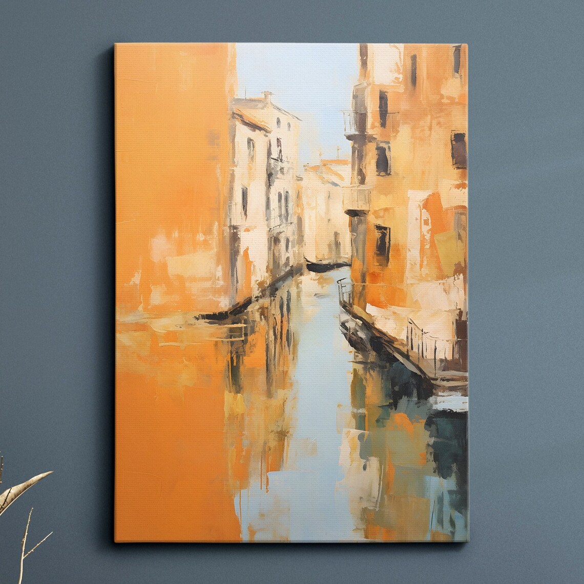 Venice Italy Canal In Warm Orange Abstract Oil Painting Style Poster