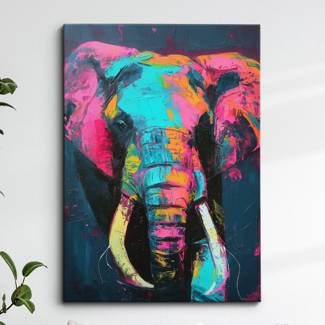 Abstract Elephant Pop Art Painting Turquoise Pink Animal Poster