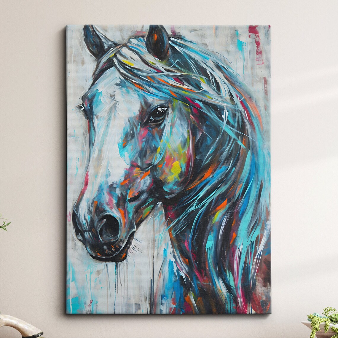Horse Fun Abstract Oil Painting Wall Art Print