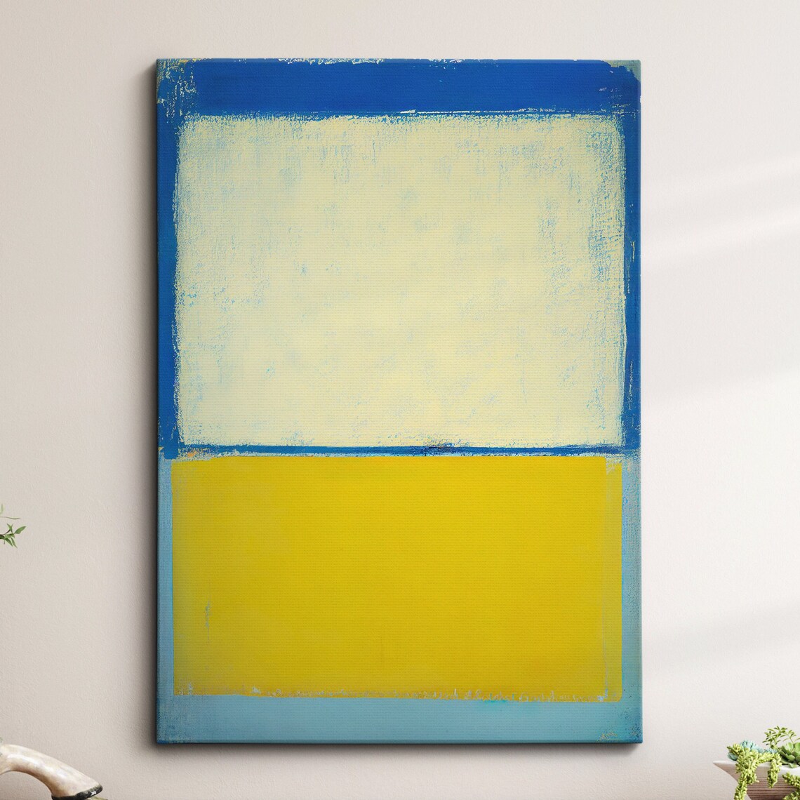 Blue Cream Yellow Color Block Abstract Oil Painting Art Poster