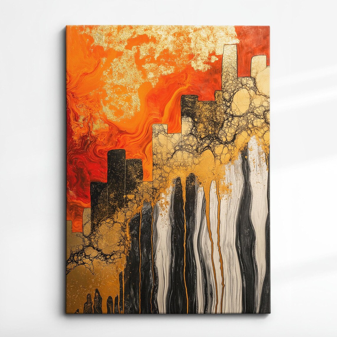 Orange Gold Geometric Cityscape Sunset Abstract Canvas Art Poster