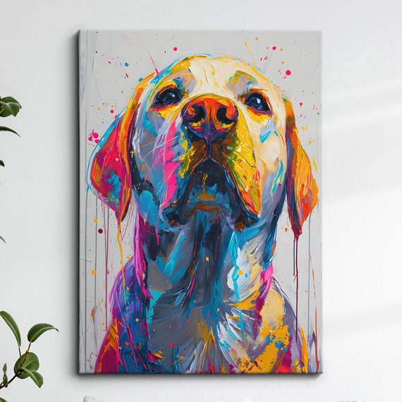 Labrador Retriever Fun Animal Dog Pet Lover Abstract Oil Painting Wall Art Framed Canvas Poster Print Home Kitchen Living Room Decor Gift
