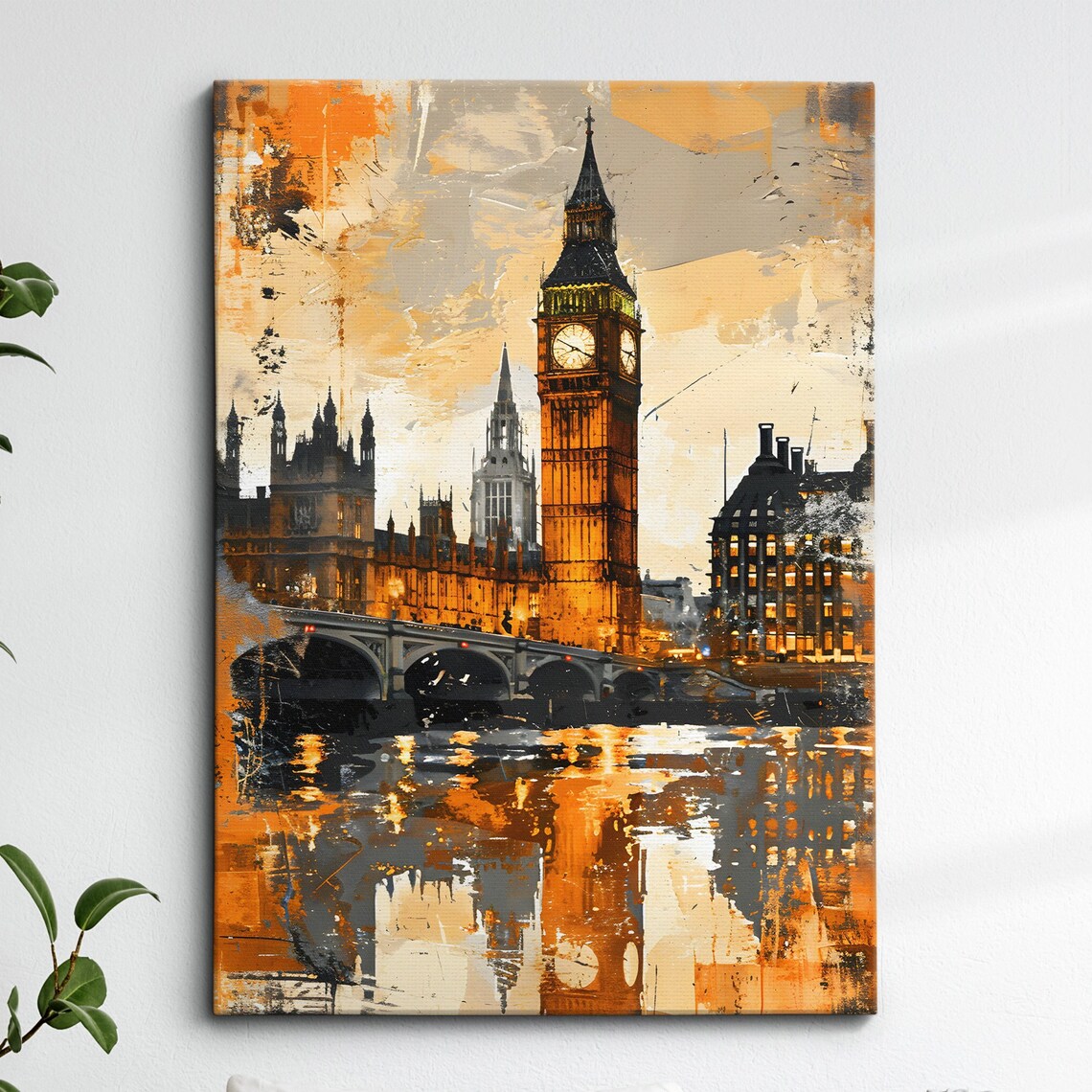 London Big Ben Westminster River Thames Abstract Orange Art Poster