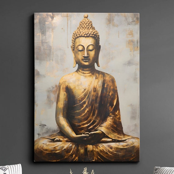 Buddha Art In Gold Style Oil Painting Buddhism Asia Spiritual Wall Framed Canvas Poster Print Homeoffice Room Decor Religious Gifts