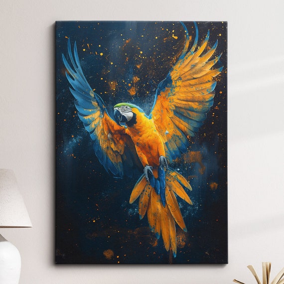 Colorful Parrot Abstract Modern Animal Oil Painting Wall Art Framed Canvas Poster Print Home Kitchen Office Room Decor Bird Gift Ideas