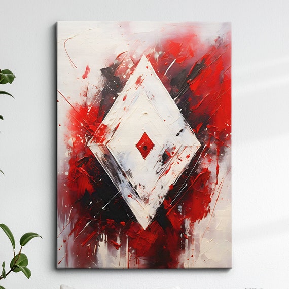 Diamond Playing Card Style Poker Games Abstract Oil Painting Wall Art Framed Canvas Poster Print Home Kitchen Office Room Decor Gifts