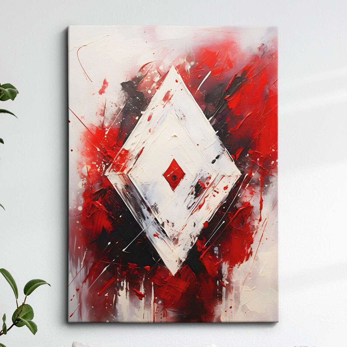 Bold Red and White Diamond Suit Abstract Oil Painting Art Poster