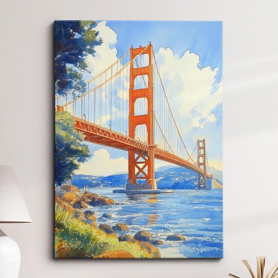 Golden Gate Bridge over San Francisco Bay from Afar Painting Poster