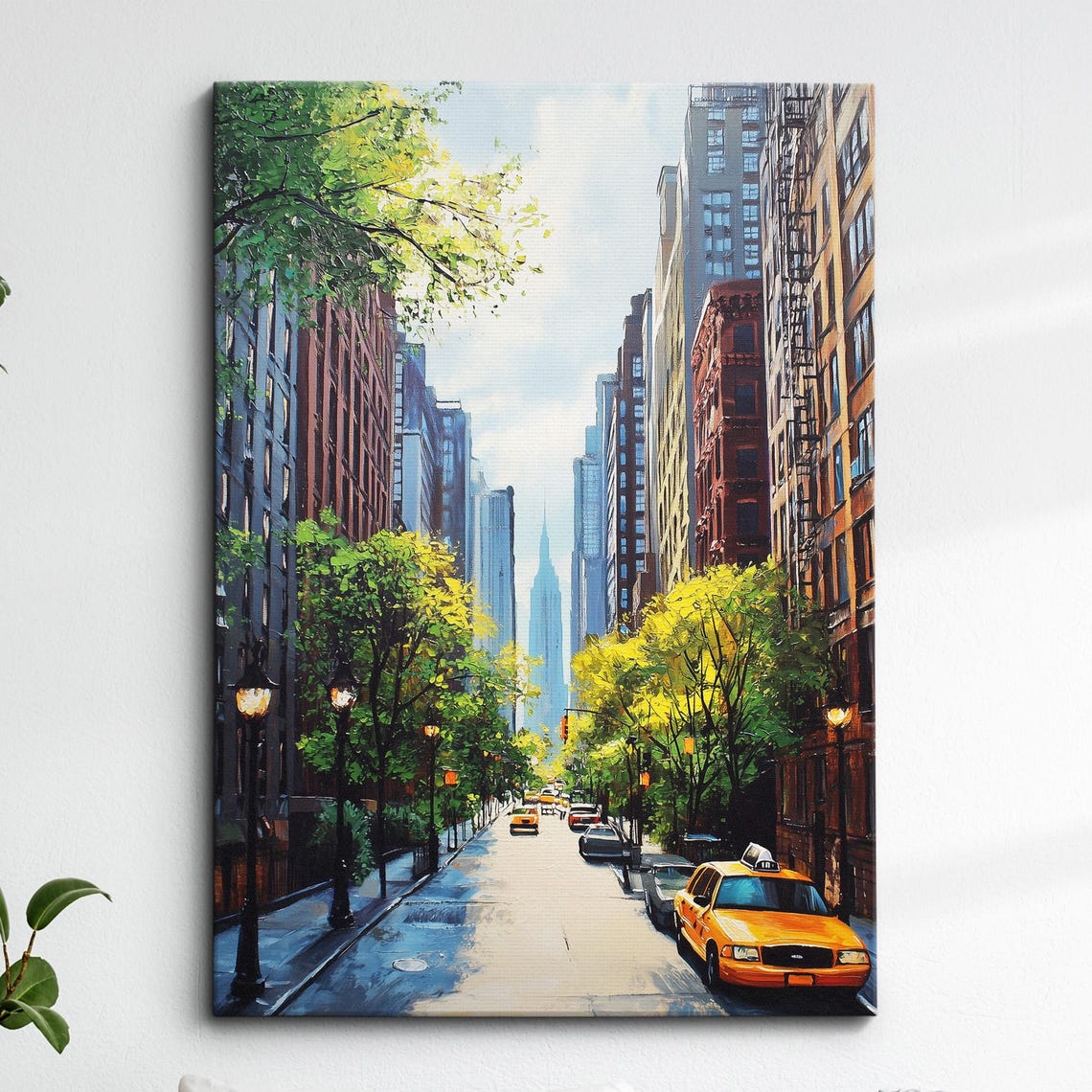 New York City Avenue Oil Painting Palette Knife Style Nyc Wall Art Framed Canvas Poster Print Kitchen Living Room Home Decor Gifts