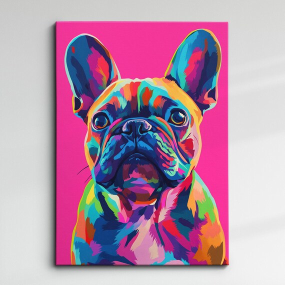 French Bulldog Illustration Dog Pet Abstract Modern Painting Wall Art Oil Framed Canvas Poster Home Office Room Decor Gift
