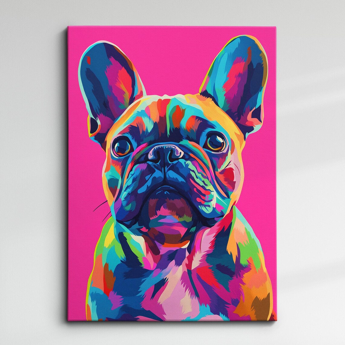 French Bulldog Neon Pop Art Portrait Hot Pink Wall Poster Decor