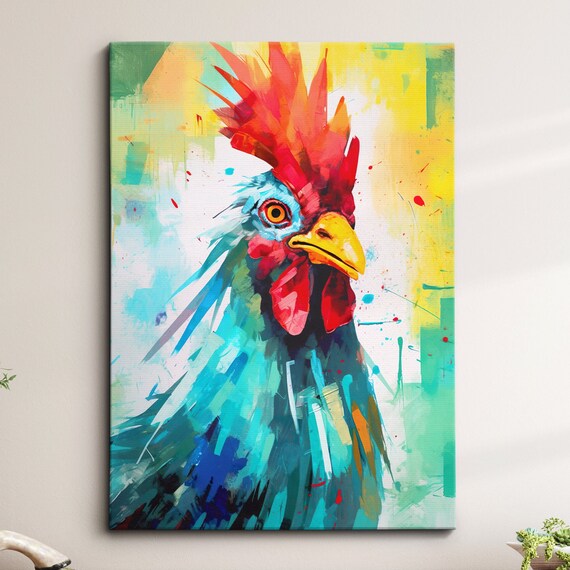 Vibrant Rooster Abstract Oil Painting Modern Animal Wall Art