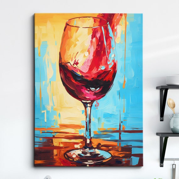 Wine Glass Drink Abstract Oil Painting Dripping Wall Art Framed Canvas Poster Print Home Kitchen Office Room Decor For Her