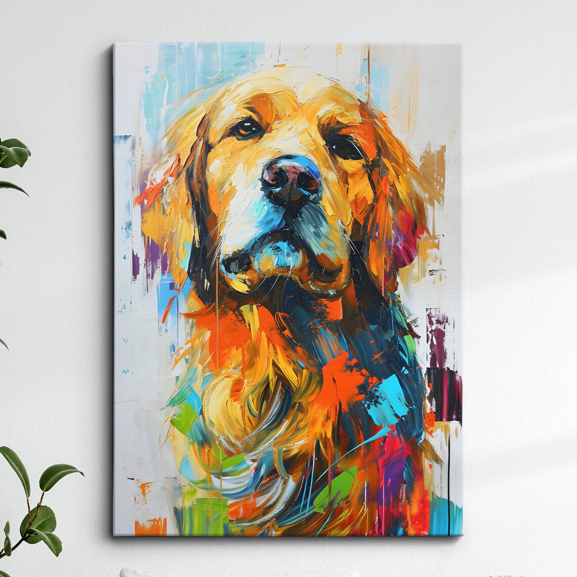 Golden Retriever Fun Animal Dog Pet Lover Abstract Oil Painting Wall Art Framed Canvas Poster Print Home Kitchen Living Room Decor Gifts