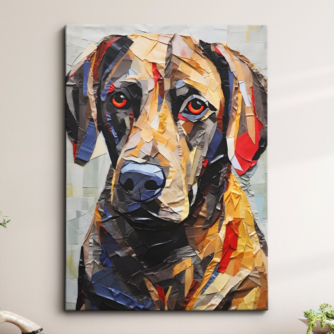 Labrador Retriever Torn Paper Collage Dark Moody Dog Portrait Poster