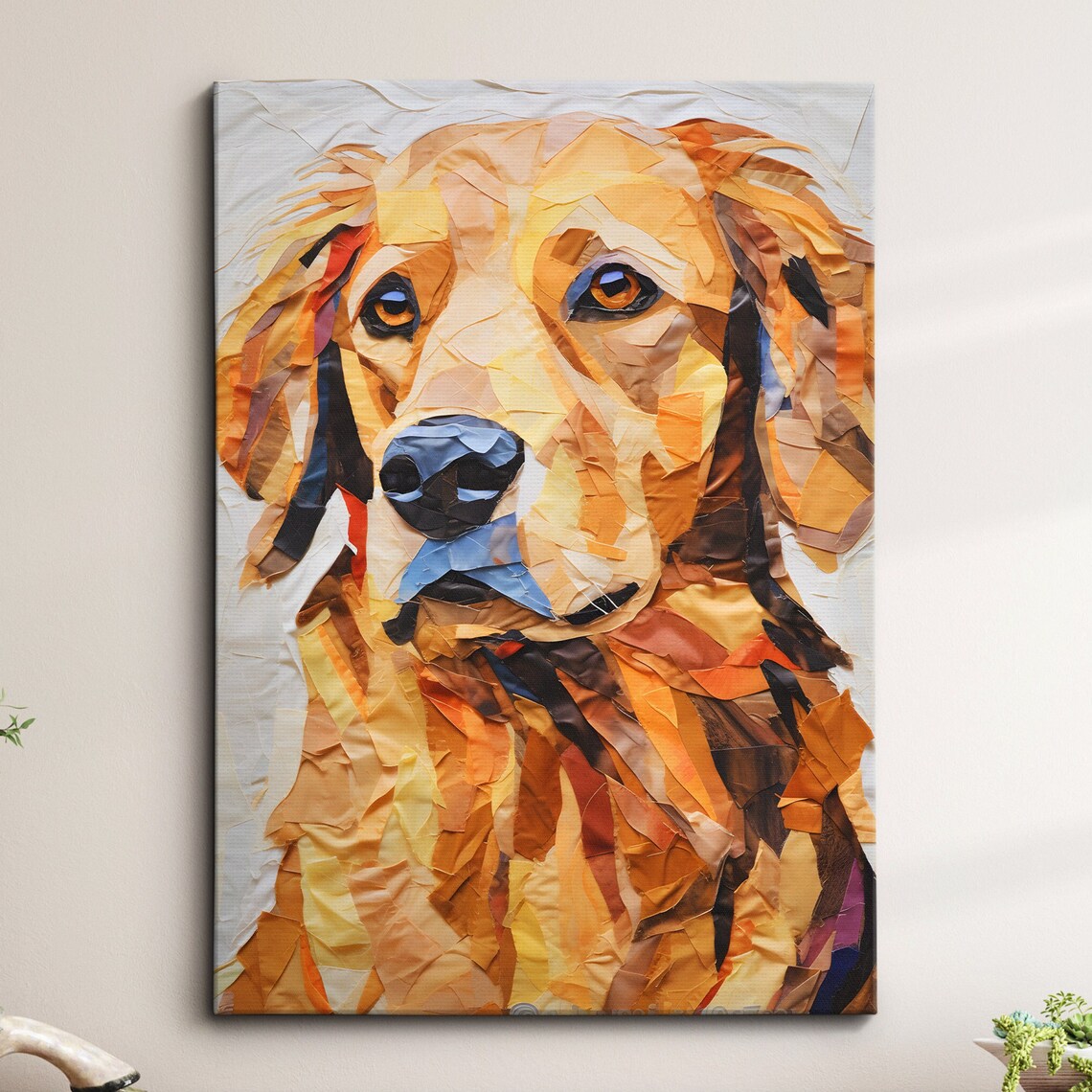 Golden Retriever Torn Paper Mosaic Portrait Dog Lover Poster