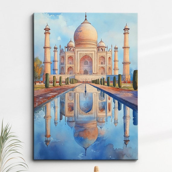Taj Mahal India Abstract Painting Palette Knife Strokes Style Wall Art Framed Canvas Poster Print Home Kitchen Living Room Decor Gift