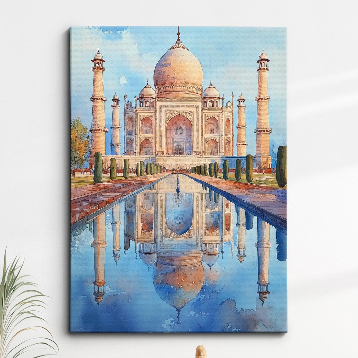 Taj Mahal India Watercolor Reflection Classic Landmark Wall Art