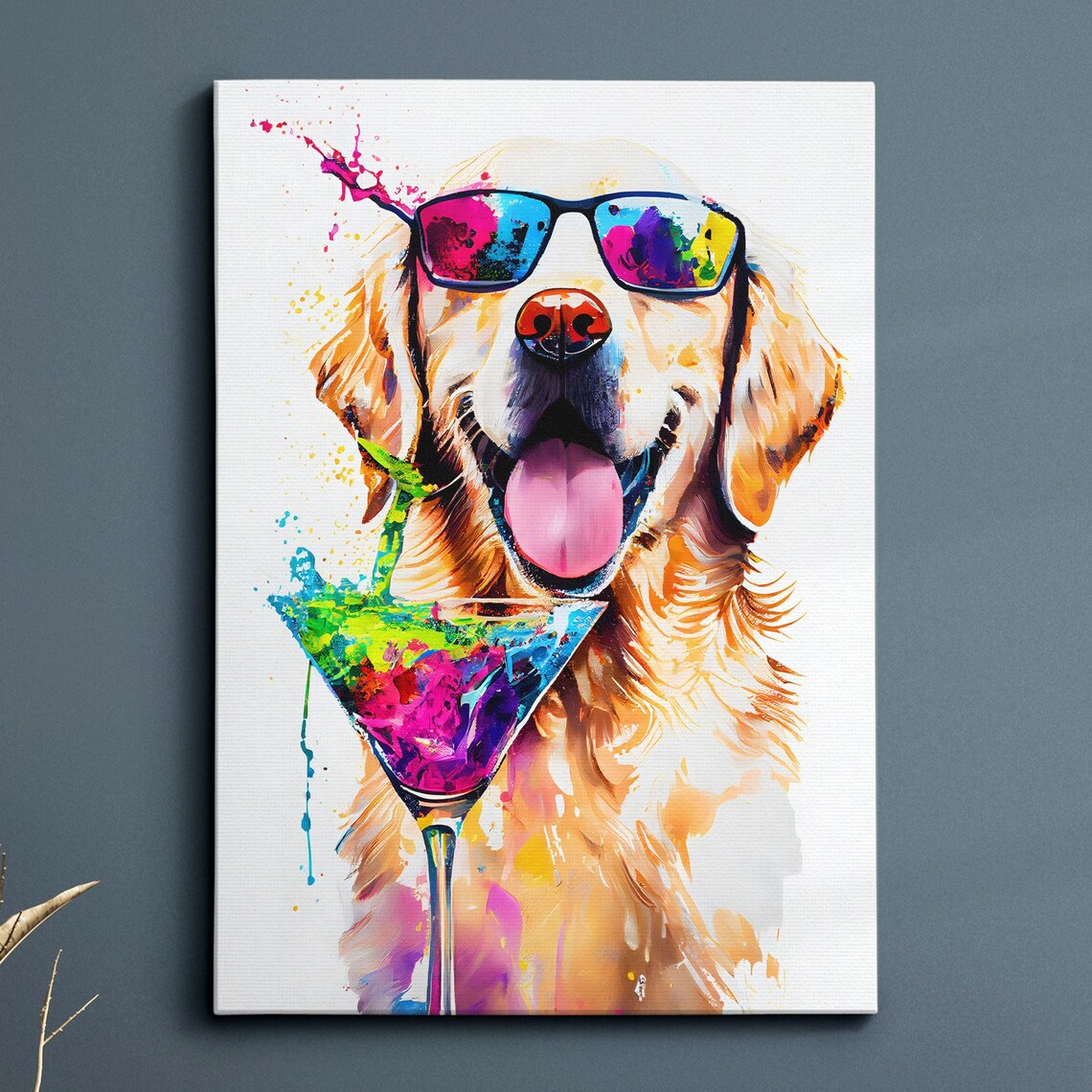 Cool Golden Retriever in Sunglasses With Martini Pop Art Poster
