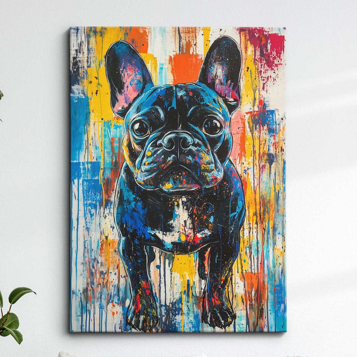 Black French Bulldog Colorful Paint Splash Modern Dog Art Poster
