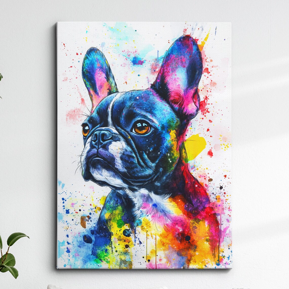 French Bulldog Blue Purple Watercolor Paint Splash Art Poster