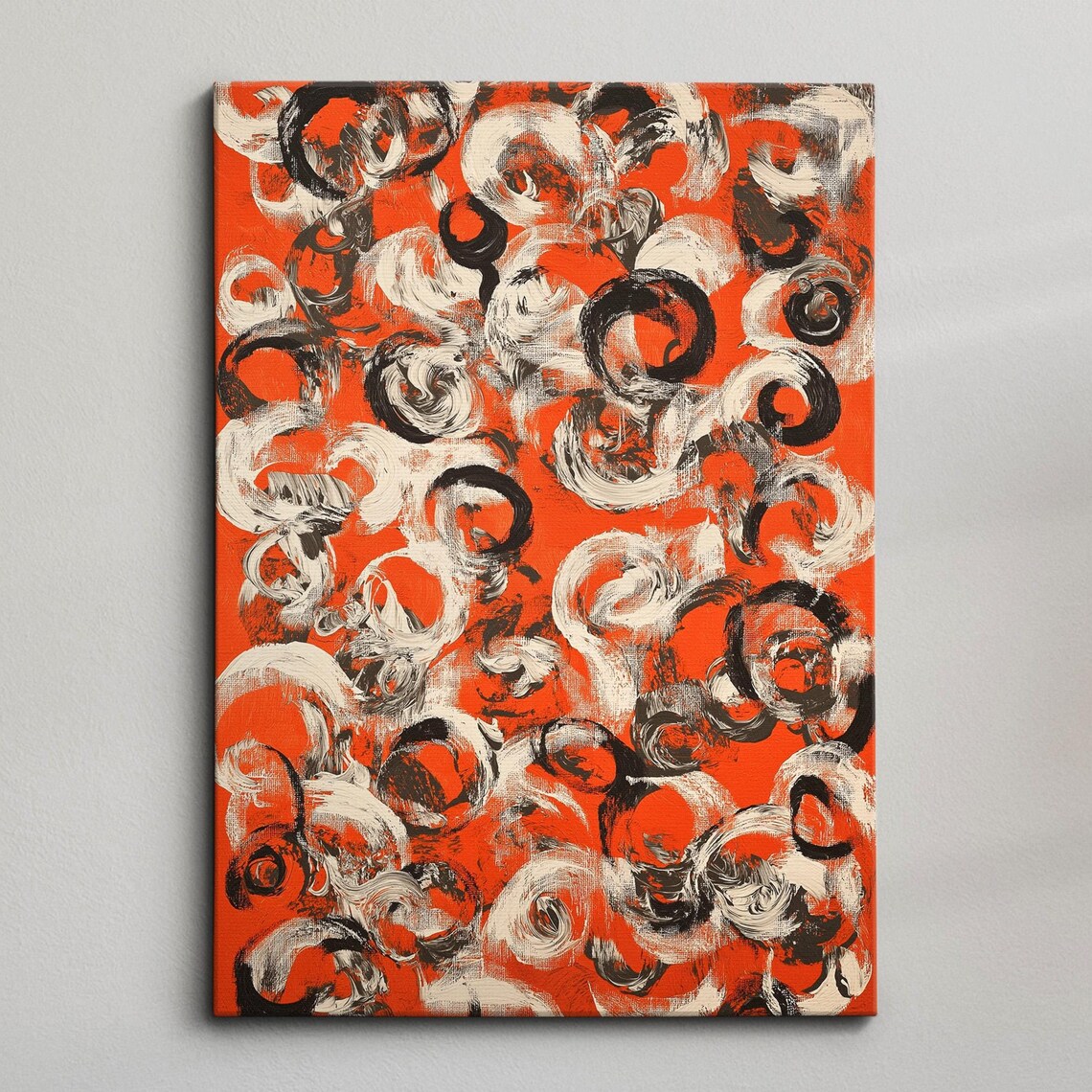 Burnt Orange Tangerine Swirl Gestural Abstract Canvas Art Poster