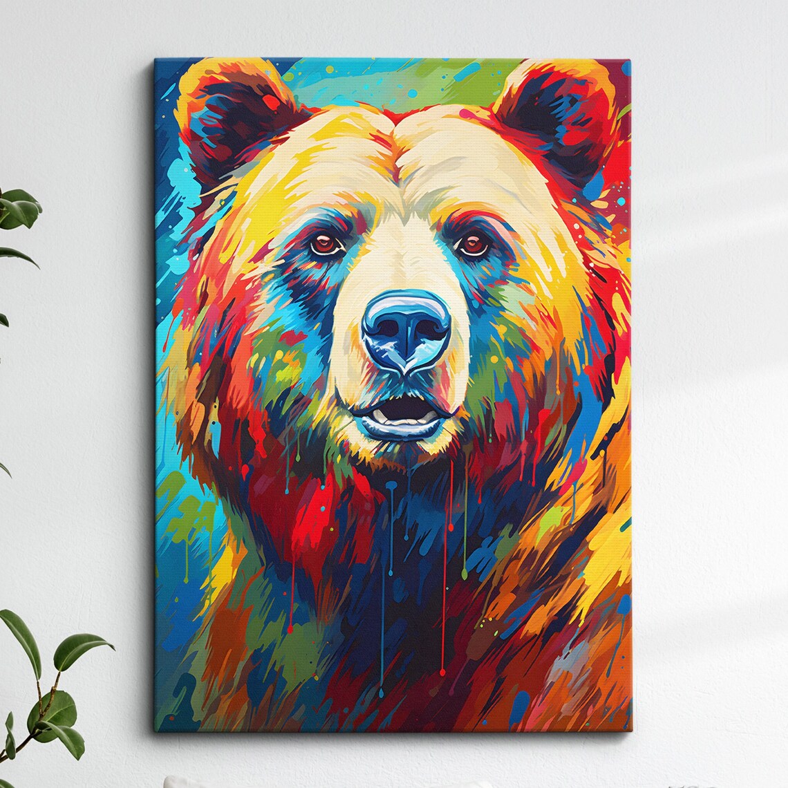 Colorful Grizzly Bear Face Portrait Splatter Painting Wildlife Poster