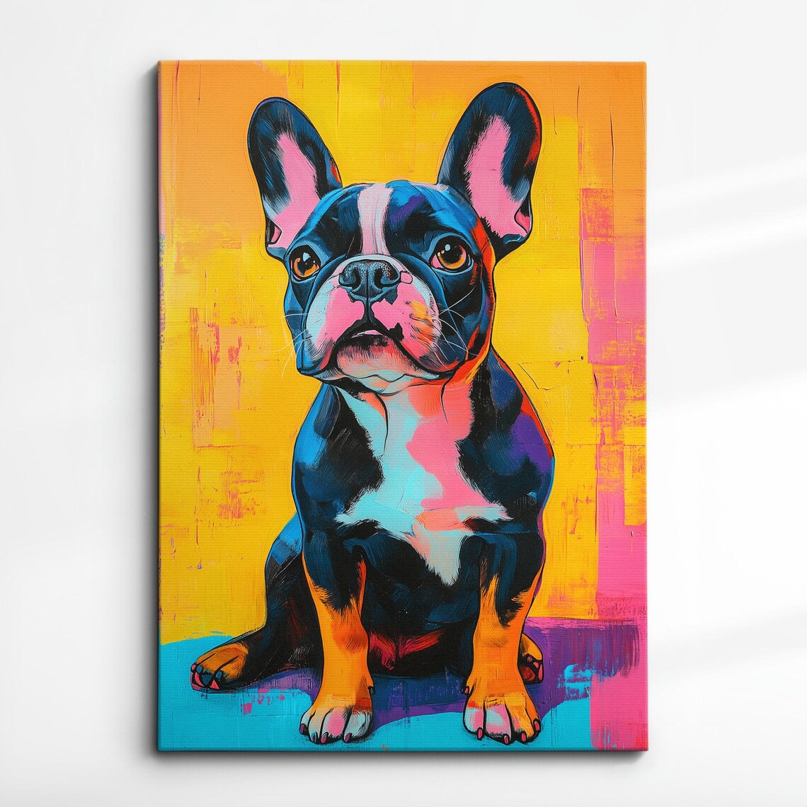 French Bulldog Puppy Sitting Portrait In Colorful Pop Art Style Poster