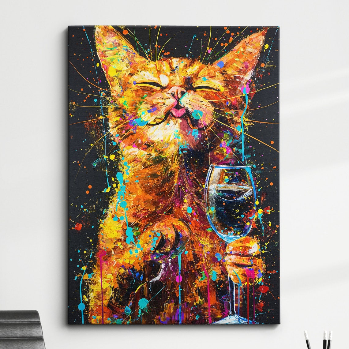 Cat Pet Abstract Modern Painting Wall Art Framed Canvas Poster Print Home Kitchen Office Room Decor Gifts