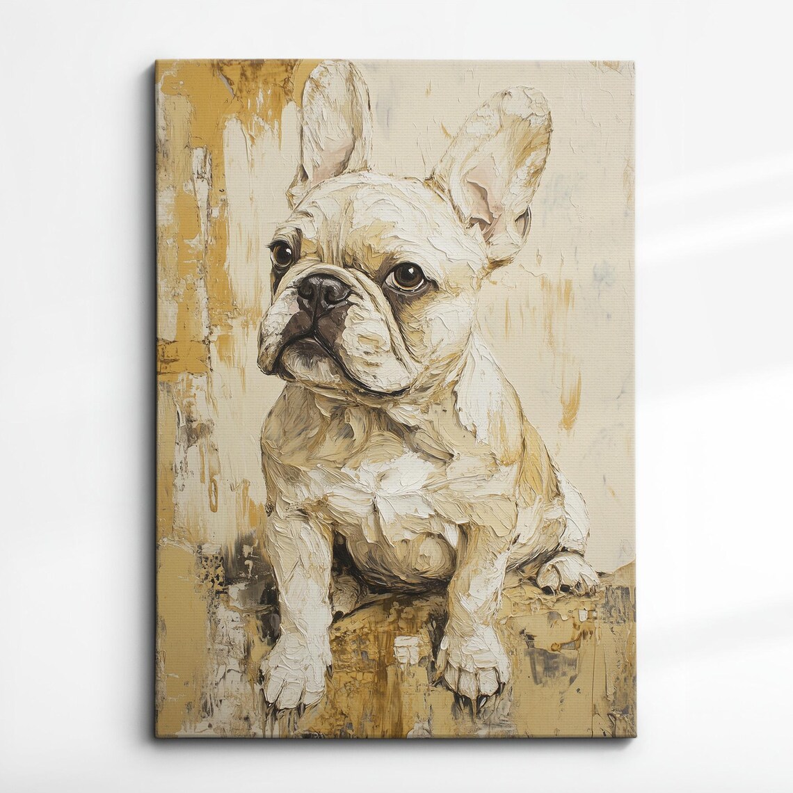 French Bulldog Impasto Oil Painting Golden Beige Abstract Dog Poster