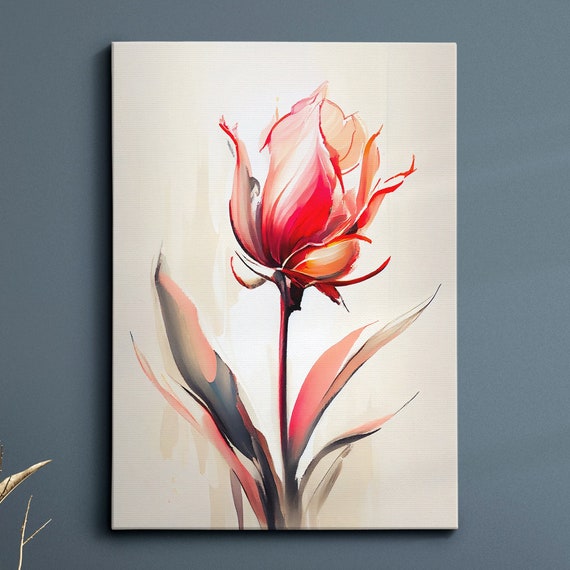 Beautiful Red Tulip Flower Modern Abstract Oil Painting Style Wall Art Framed Canvas Poster Print Home Kitchen Office Room Decor Gifts