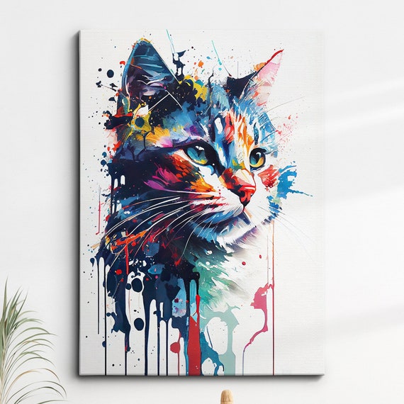 Colorful Cat Abstract Animal Art Print, Home Office Decor