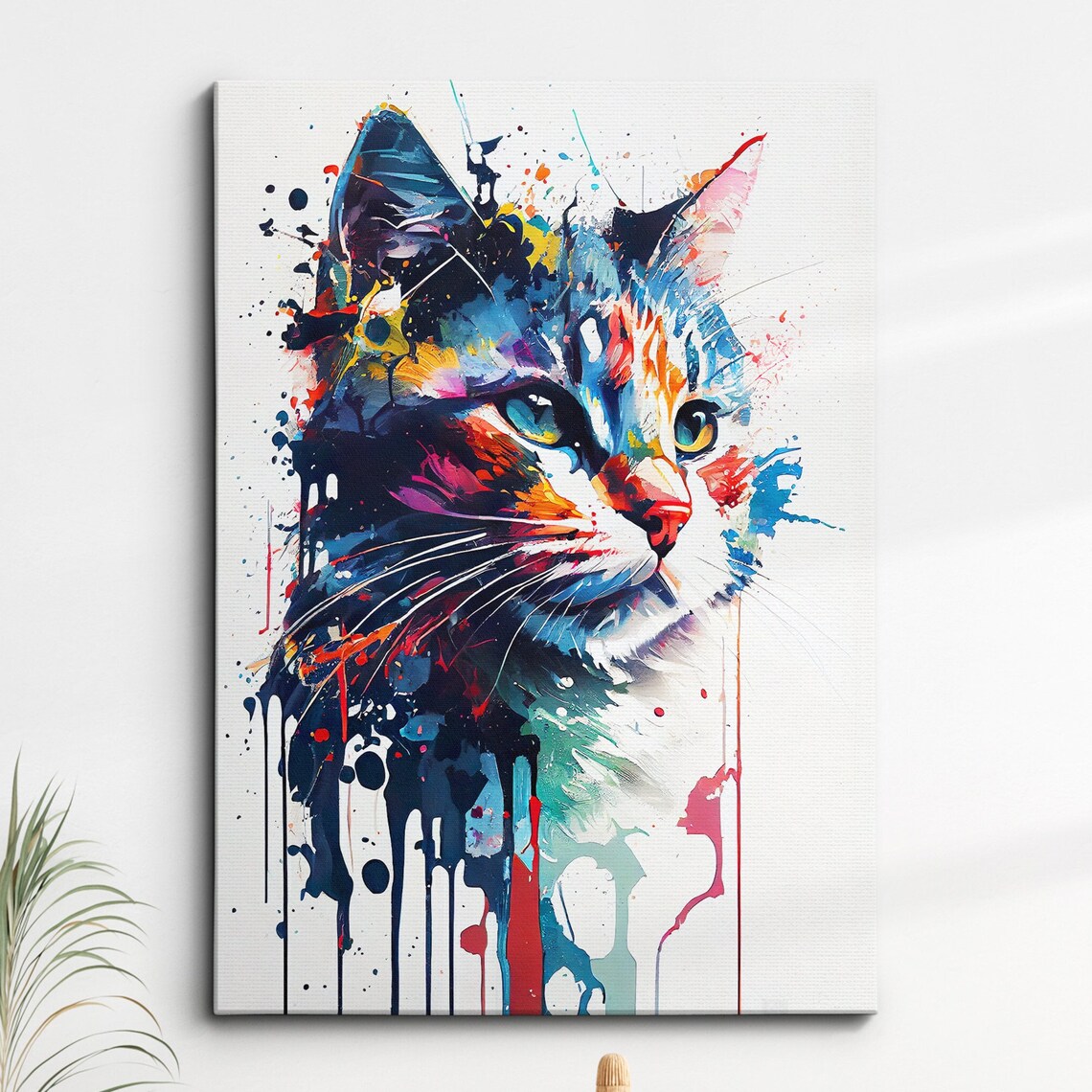 Colorful Cat Abstract Animal Art Print, Home Office Decor
