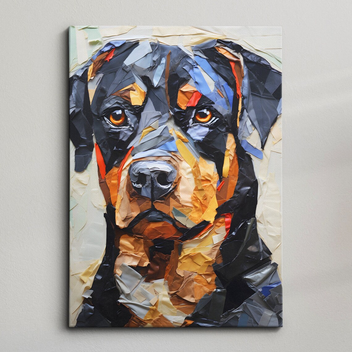 Rottweiler Portrait Paper Collage Style Dog Art Painting Poster