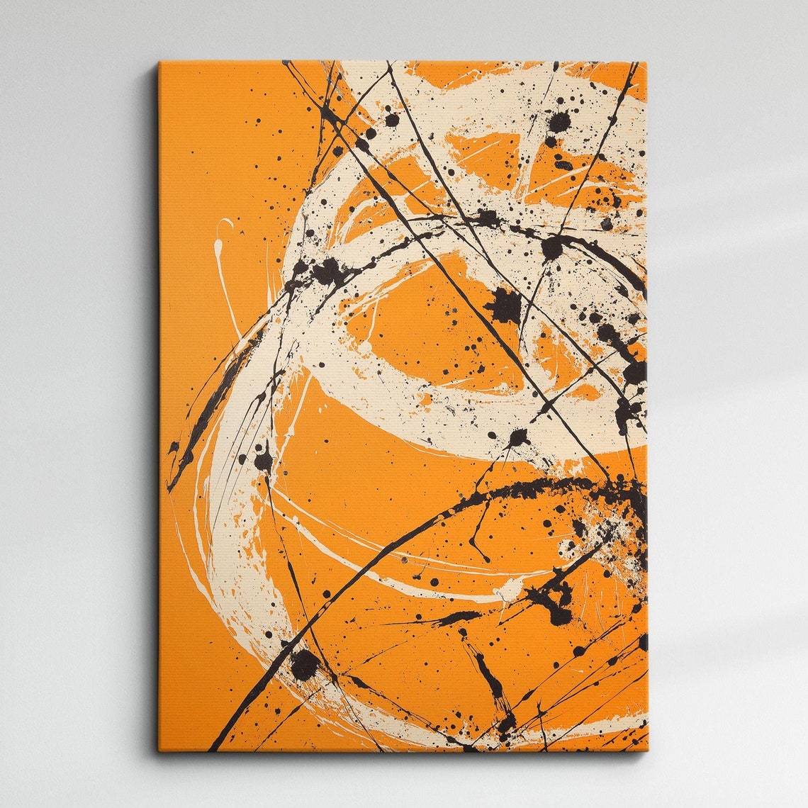 Orange White Swirl With Black Ink Splatter Bold Abstract Poster