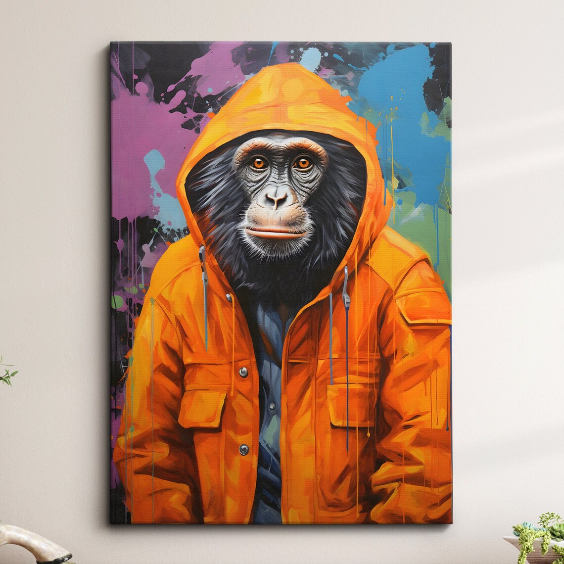 Monkey With Coat Hood Abstract Oil Art Print