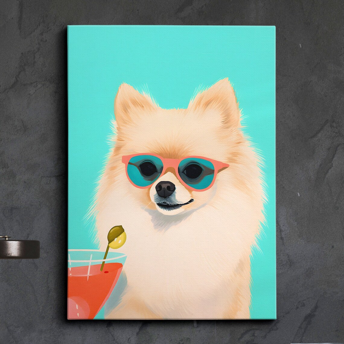Pomeranian With Glasses Drinking Abstract Art Print