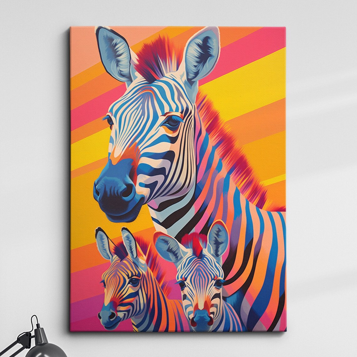 Zebra Trio Colorful Pop Art Wildlife Painting Decorative Wall Art