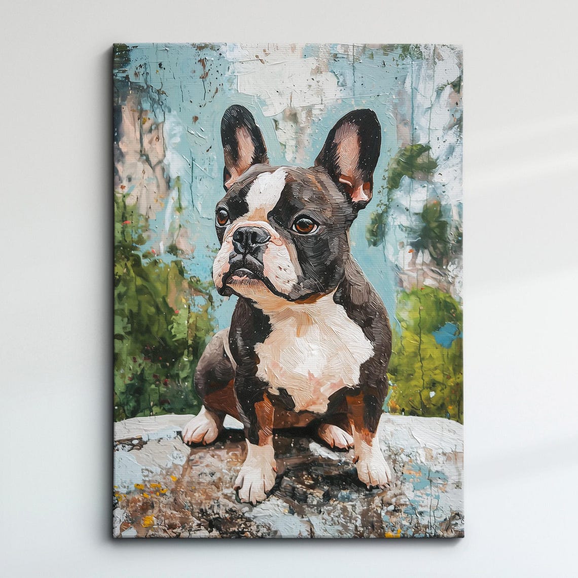 French Bulldog Fun Animal Dog Pet Lover Abstract Oil Painting Wall Art Framed Canvas Poster Print Home Kitchen Living Room Decor Gifts