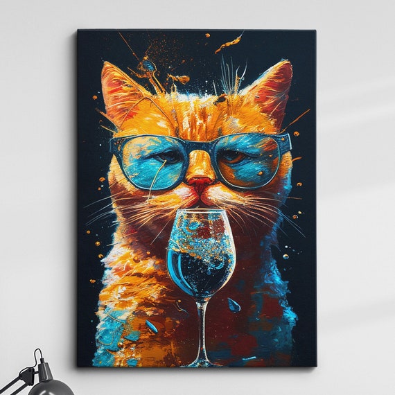 Cat Pet Abstract Modern Painting Wall Art Framed Canvas Poster Print Home Kitchen Office Room Decor Gifts