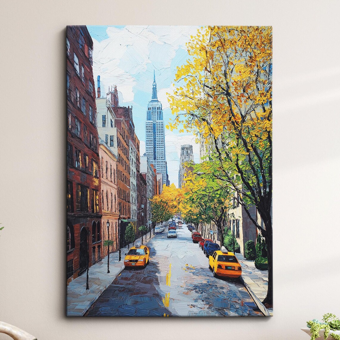 New York City Golden Autumn Street Empire State Oil Painting Poster