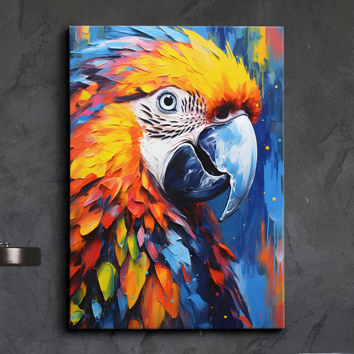 Colorful Macaw Parrot Close Up Portrait Impasto Oil Painting Poster