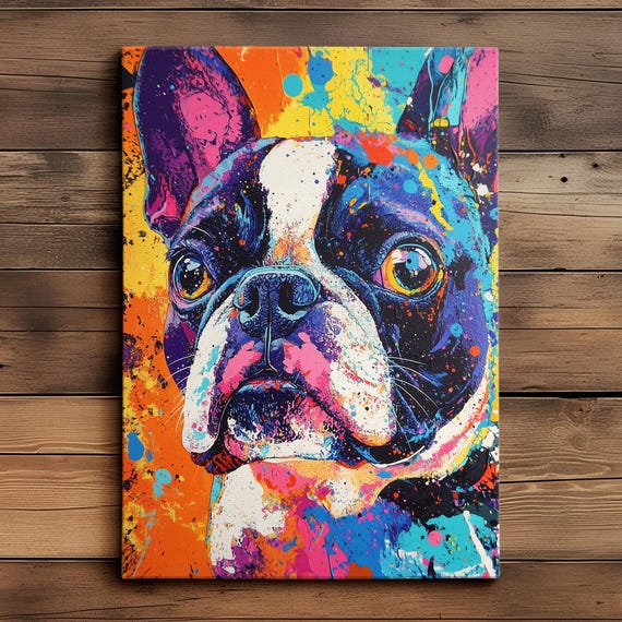 French Bulldog Colorful Dog Pet Abstract Modern Painting Wall Art Oil Framed Canvas Poster Home Kitchen Office Room Decor Gift