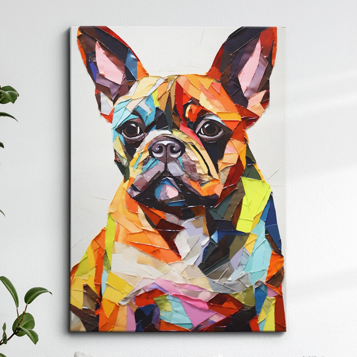 French Bulldog Fun Animal Dog Pet Lover Paper Mache Style Painting Wall Art Framed Canvas Poster Print Home Kitchen Living Room Decor Gifts