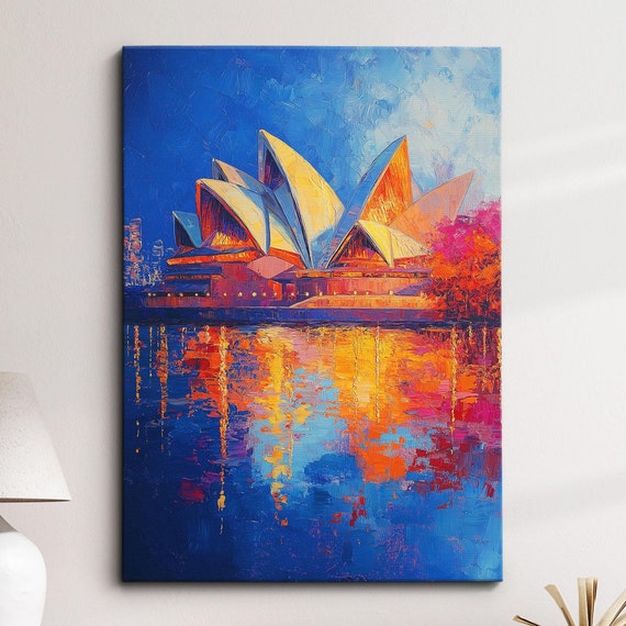 Sydney Opera House Abstract Painting Palette Knife Strokes Style Wall Art Framed Canvas Poster Print Home Kitchen Living Room Decor Gift